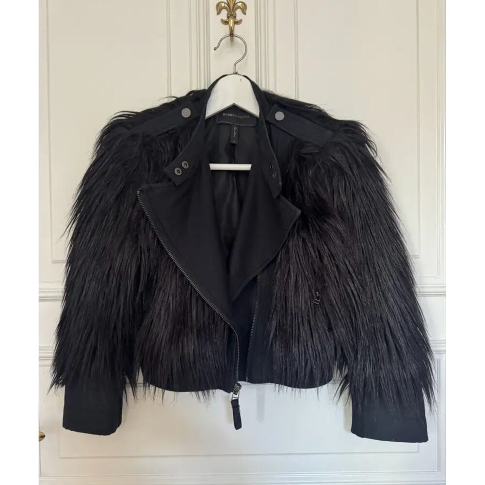 BCBG Max Azria cropped moto faux fur shaggy Breton xs